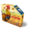 Brightly illustrated jigsaw puzzle box featuring a uniquely shaped rooster design with 100 pieces, designed for children's toys and family games collections.