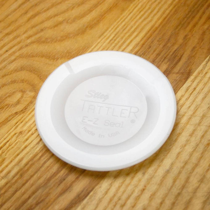White reusable wide-mouth canning lid with a raised center seal, made in USA, designed for Kitchen & Food, Food Preservation, Canning, and Best Sellers collections.