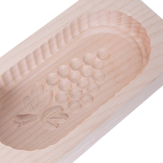 Handcrafted hardwood butter mold with finely carved grape design and smooth finish, perfect for Kitchen & Food, Specialty Equipment, Making Butter, Best Sellers, and Promo Eligible collections.