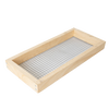 Handcrafted wooden feeder frame with wire mesh bottom, designed for beekeeping use in 5-frame hives, made in USA and Amish crafted for farm, garden, and tool collections.