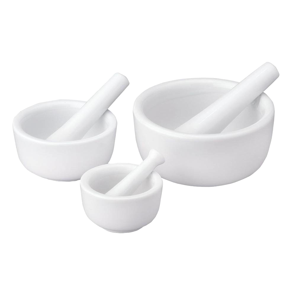 Set of three white porcelain mortars and pestles in small, medium, and large sizes designed for efficient food prep, part of Kitchen & Food, Food Prep, and Cooking Helpers collections.