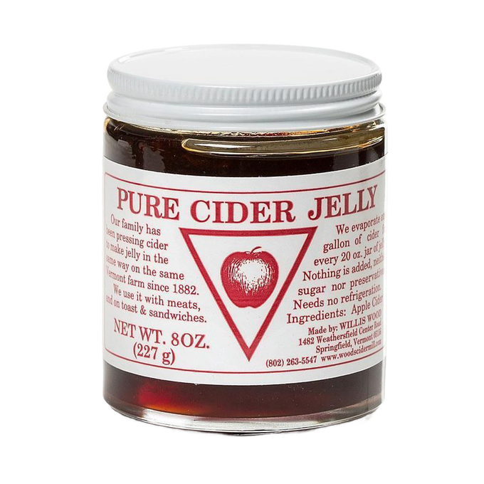 Glass jar of handcrafted Pure Cider Jelly made in the USA, featuring rich apple flavor with no preservatives, ideal for Kitchen & Food, Peanut Butter & Jellies, and Best Sellers collections.