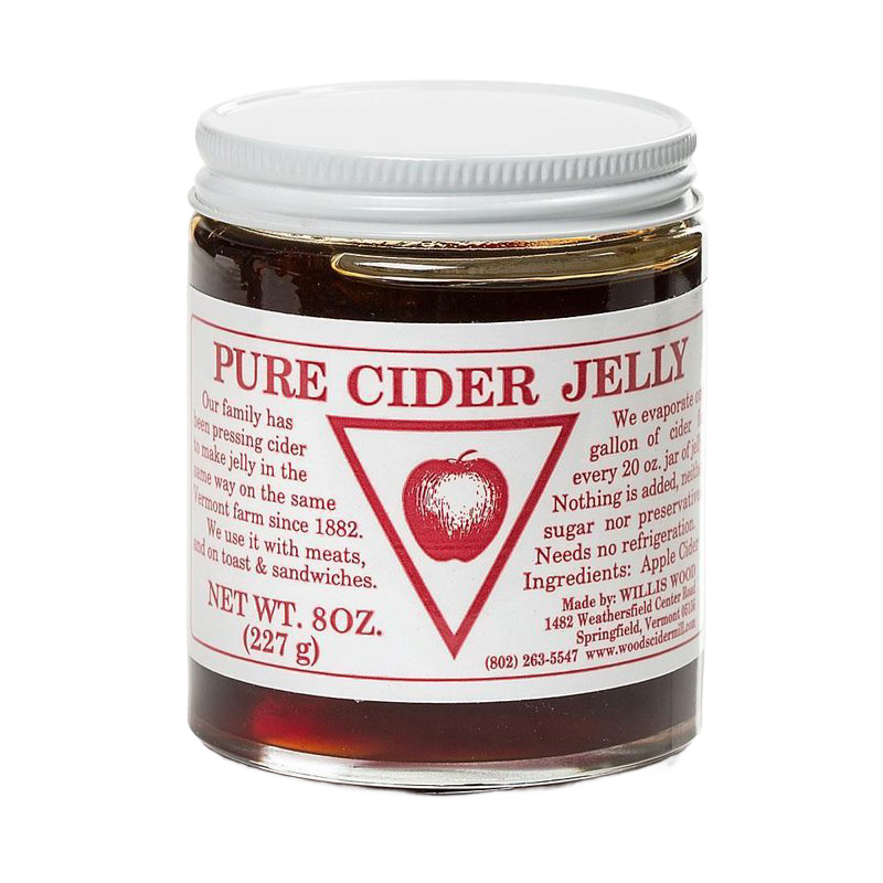 Glass jar of handcrafted Pure Cider Jelly made in the USA, featuring rich apple flavor with no preservatives, ideal for Kitchen & Food, Peanut Butter & Jellies, and Best Sellers collections.