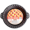 Handcrafted Amish-made cast iron pie pan with crimped edges, designed for even heating and durability, ideal for Kitchen & Food, Cookware, Cast Iron, Baking Supplies, Best Sellers, and Promo Eligible collections.