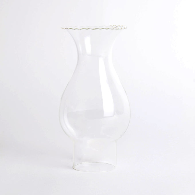 Clear glass oil lamp chimney with a crimped top and 1-4/7" base, handcrafted for use in Lamps & Lighting, Parts and Accessories, Chimneys and Globes, Best Sellers, and Promo Eligible collections.