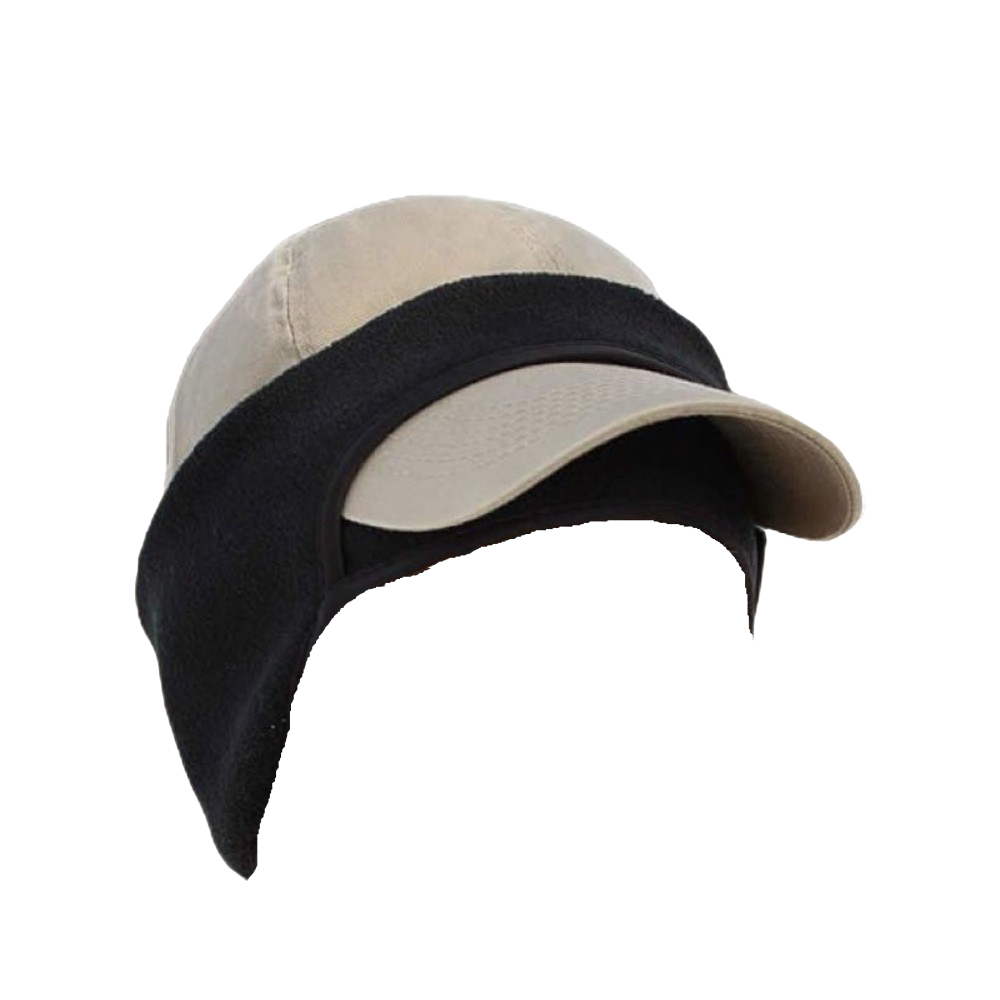 Black polyester fleece ear band designed to slip around a baseball cap, providing warmth for forehead and ears, featured in Health & Wellness, Clothing and Accessories, Best Sellers, Promo Eligible collections.