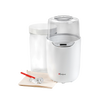 White electric yogurt and Greek yogurt maker with digital display, clear lid, included glass jar, red-handled thermometer, and cloth, featured in Kitchen & Food and Specialty Equipment collections.