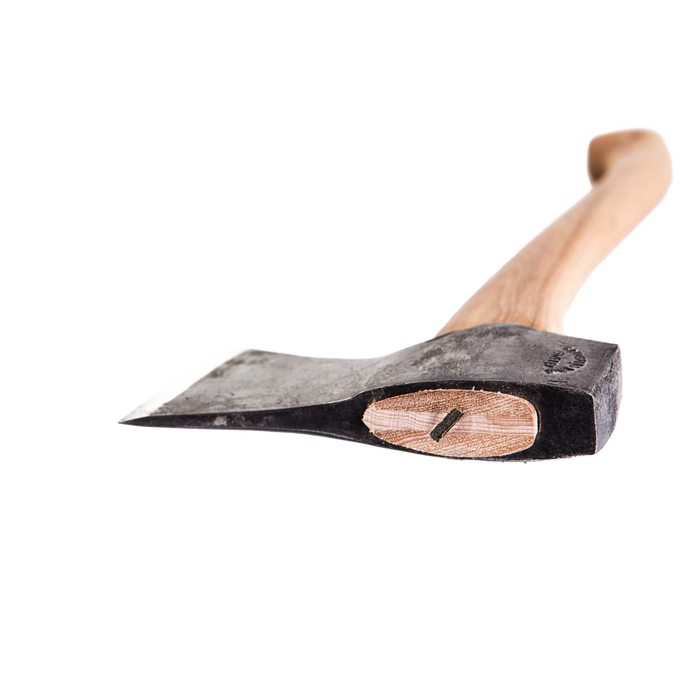 Handcrafted small forest axe with a tempered Swedish steel blade and curved wooden handle, designed for efficient wood cutting in Farm, Garden & Tool and Knives & Axes collections.