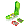 Handcrafted green dice and slice chopper with clear container and interchangeable blade plates for versatile veggie and fruit prep, featured in Kitchen & Food, Food Prep, Choppers and Cutters, Kitchen Gadgets, Kitchen Accessories, Best Sellers, and Promo Eligible collections.