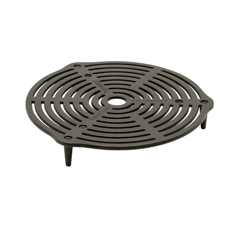 Round cast iron stack grate with raised legs for multi-level cooking in Dutch ovens, ensuring even heat distribution, featured in Farm, Garden & Tool, Kitchen & Food, Camping, and Cast Iron collections.