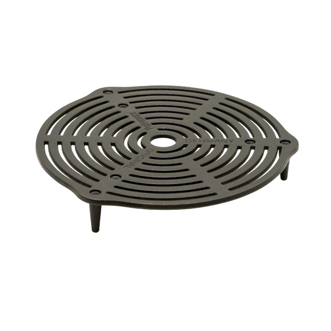 Round cast iron stack grate with raised legs for multi-level cooking in Dutch ovens, ensuring even heat distribution, featured in Farm, Garden & Tool, Kitchen & Food, Camping, and Cast Iron collections.