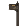 Handcrafted bronze and gold mailbox with post featuring personalized address plaque, part of USA Made Home & Decor and Mailboxes and Address Signs collections.