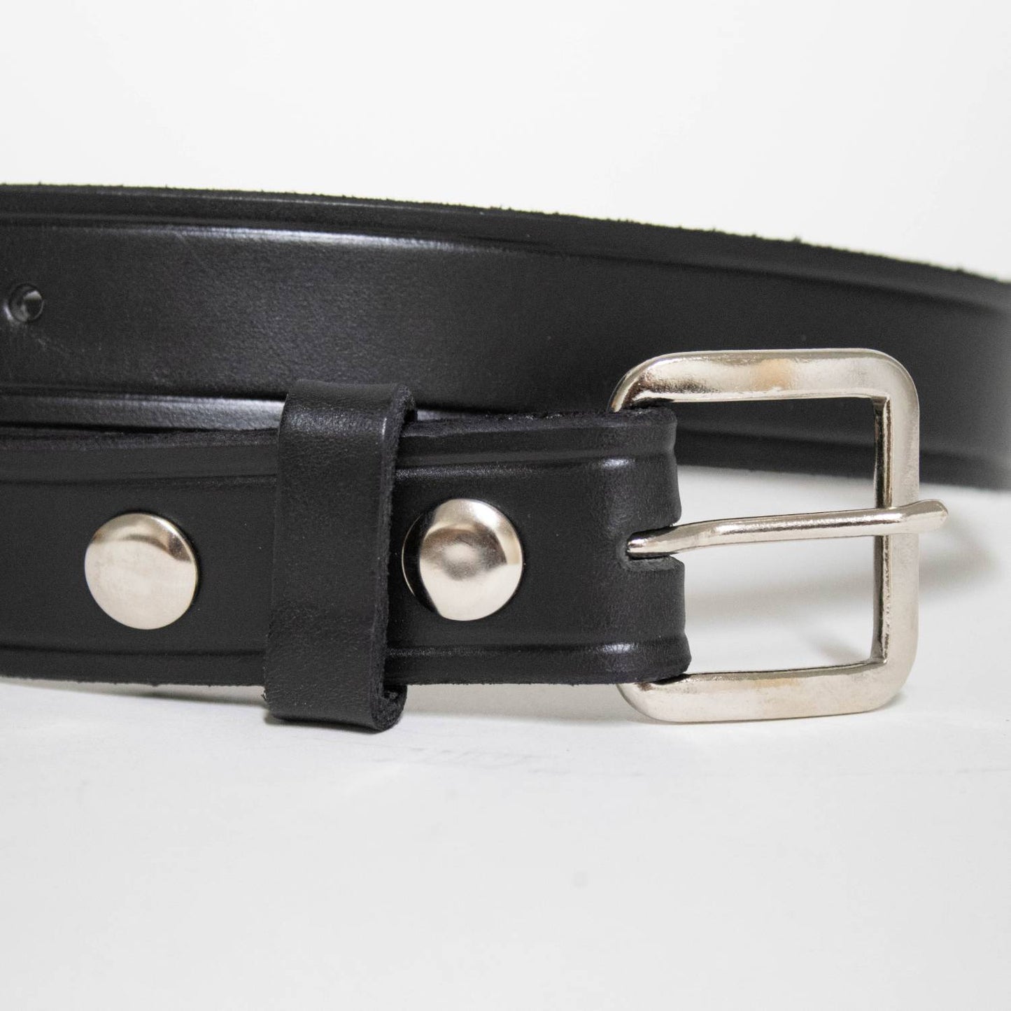 Handcrafted Amish made genuine black cowhide leather belt, 1-1/4 inches wide with polished chrome buckle and snap fasteners, featured in Health & Wellness, USA Made, Amish Made, Clothing and Accessories, Best Sellers collections.