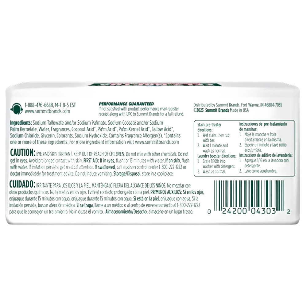 Back view of a handcrafted Fels-Naptha laundry soap bar with detailed usage instructions and ingredients, made in USA, featured in Home & Decor, Laundry Supplies, Soaps and Soapmaking, and Best Sellers collections.