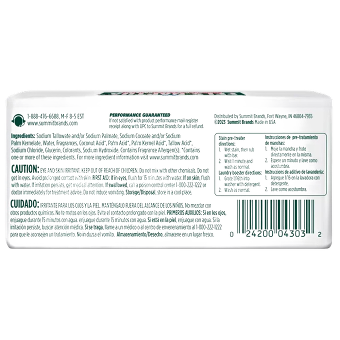Back view of a handcrafted Fels-Naptha laundry soap bar with detailed usage instructions and ingredients, made in USA, featured in Home & Decor, Laundry Supplies, Soaps and Soapmaking, and Best Sellers collections.