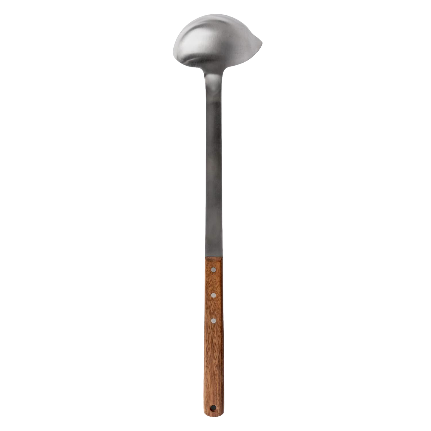 Generously sized stainless steel soup ladle with a handcrafted wooden handle, designed for easy serving in Farm, Garden & Tool, Kitchen & Food, Camping, Soups, and Storage and Serving collections.