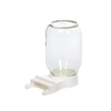 Clear glass jar feeder with a high-impact white plastic base featuring an extended tray for easy bee access, designed for apiaries and made in the USA, ideal for beekeeping supplies.