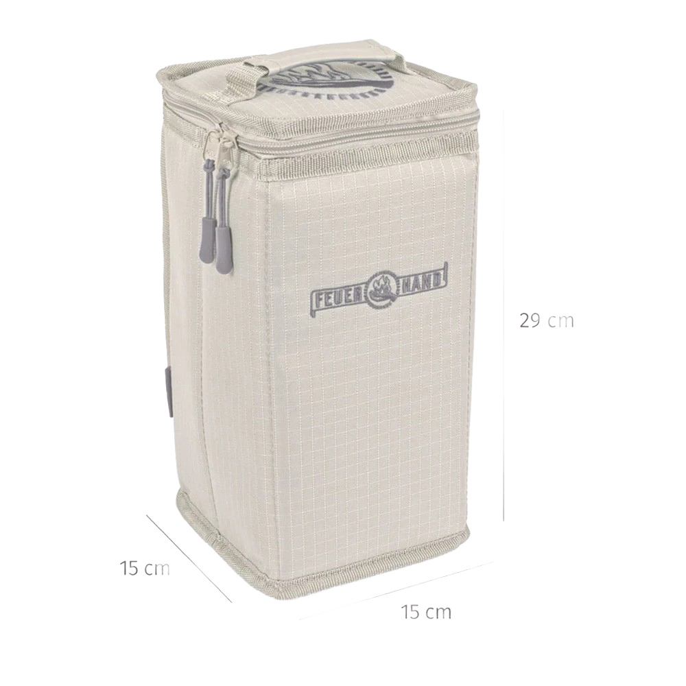 Beige padded nylon carrying case with reinforced inlay and dual zipper closures, designed for secure transport of lanterns in camping, emergency supplies, and lighting accessories collections.