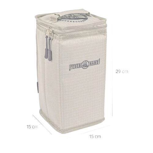 Beige padded nylon carrying case with reinforced inlay and dual zipper closures, designed for secure transport of lanterns in camping, emergency supplies, and lighting accessories collections.
