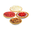 Four handcrafted scented dessert candles styled to resemble cherry, strawberry, pecan, and coconut cream pies, featured in USA made and kitchen collections.