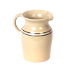 Handcrafted glazed stoneware pitcher in cream with blue stripes, lead-free and made in USA, perfect for serving drinks or as a decorative vase, featured in Kitchen & Food and Dinnerware collections.