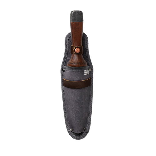 Garden hand tool with a solid wood handle and heat-treated stainless steel blade, housed in a durable gray canvas sheath, featured in Farm, Garden & Tool and Digging and Cultivating collections.