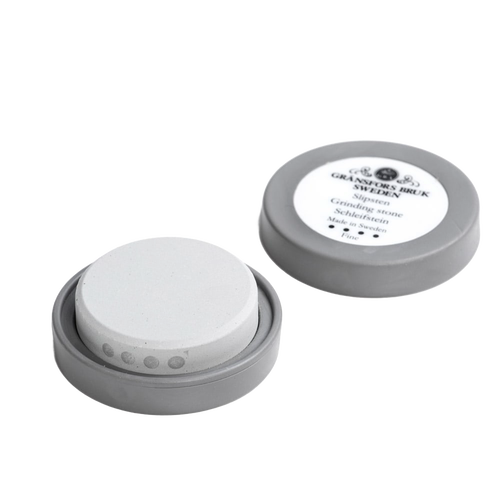 Round ceramic sharpening stone with gray protective case, handcrafted in Sweden, suitable for Farm, Garden & Tool, Knives & Axes, Accessories & Maintenance, Best Sellers, and Promo Eligible collections.