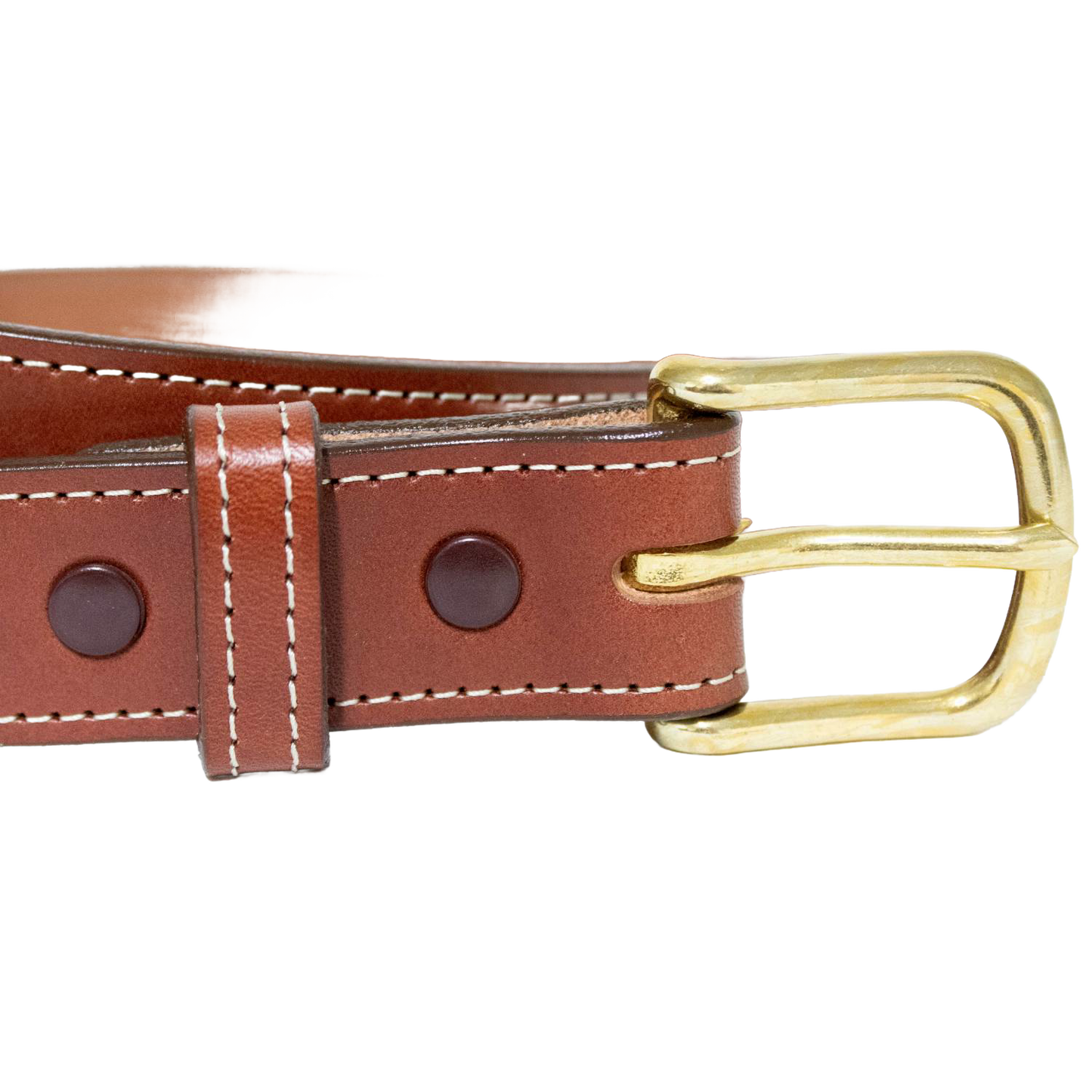 Handcrafted Amish made brown genuine English bridle leather belt with fine stitching and polished brass buckle, part of USA Made, Amish Made, Best Sellers collections.