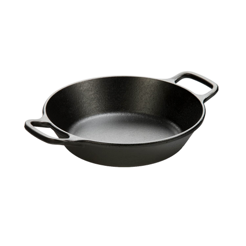 Handcrafted round cast iron pan with short side handles, pre-seasoned for versatile cooking on grill or oven, featured in Kitchen & Food, Cookware, Cast Iron, Best Sellers, Promo Eligible collections.