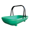 Green plastic colander trug with black carry handles and built-in legs for upright standing, an economical tool for easy garden harvesting and washing in Farm, Garden & Tool collections.