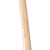 Handcrafted wooden axe handle engraved with Snow & Nealley logo, made in USA and Amish crafted, designed for farm, garden, and woodcutting tasks.
