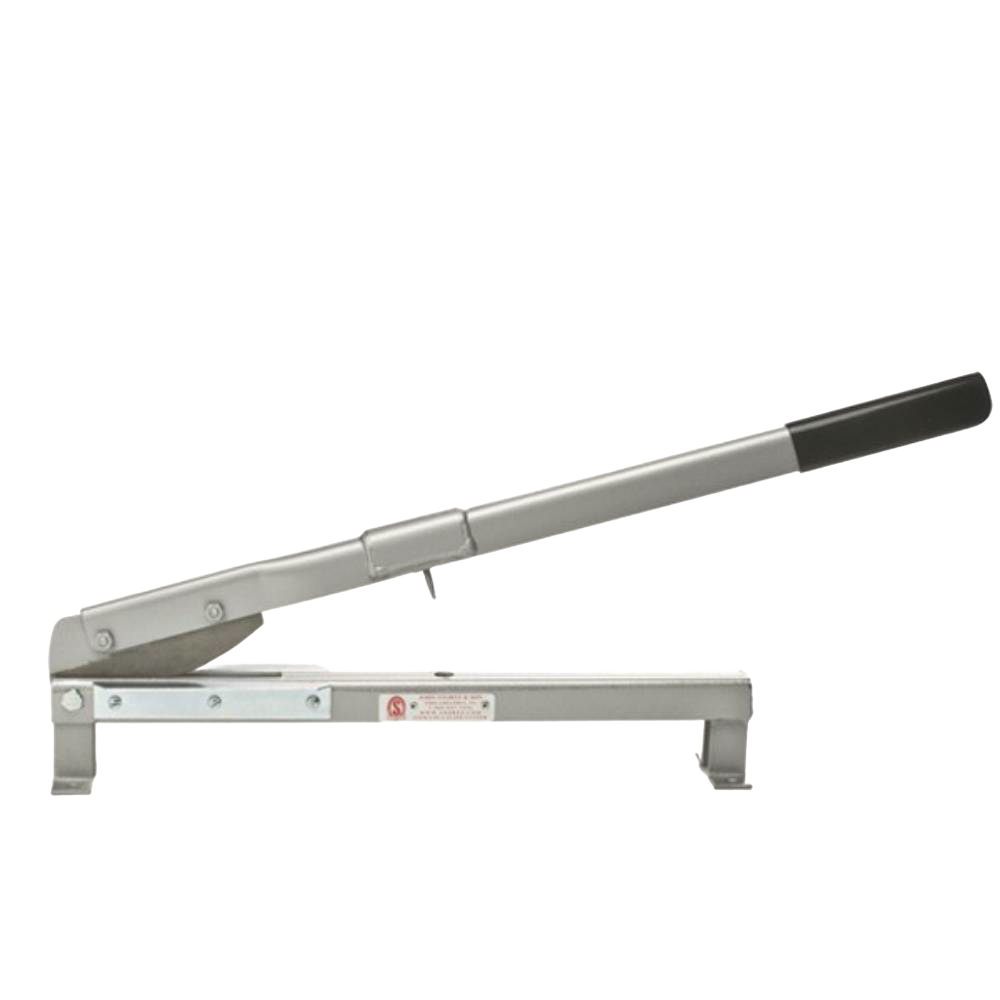 Hand-operated slate cutter with a long metal lever and rubber grip, designed for precise roofing cuts, handcrafted and made in the USA, featured in Farm, Garden & Tool and Hand Tools collections.