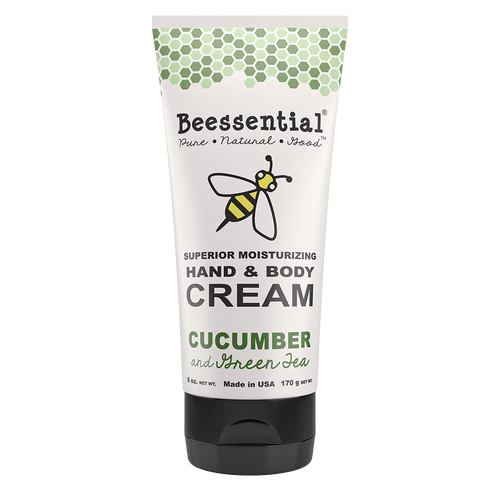 6 oz tube of handcrafted Beessential moisturizing hand and body cream in cucumber and green tea scent, made in the USA, featured in Health & Wellness, Balms, Creams and Lotions, USA Made, and Best Sellers collections.