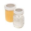 Set of four handcrafted strainer lids featuring BPA-free plastic and corrosion-resistant stainless steel mesh, fitting standard canning jars for Kitchen & Food and Storage collections.