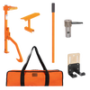 Set of handcrafted wood-cutting and hauling tools with bright orange handles, metal attachments, and a durable orange carrying bag, designed for Farm, Garden & Tool and Wood Cutting and Hauling collections, proudly made in USA.