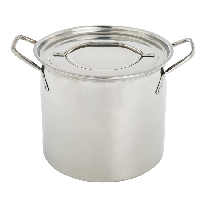 Polished 12-quart stainless steel stockpot with tight-fitting lid and sturdy handles, designed for versatile kitchen use, featured in Cookware, Pots and Pans, and Best Sellers collections.