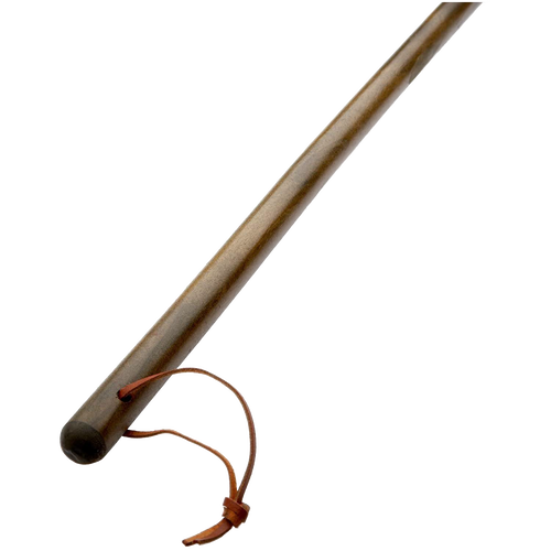 Handcrafted fire-resistant breadstick with smooth wooden handle and leather hanging strap, designed for cooking over campfires, ideal for Farm, Garden & Tool and Camping collections.
