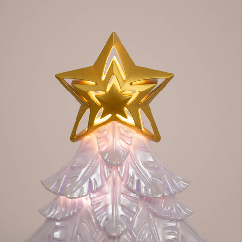 Illuminated decorative tree topper featuring a layered translucent design with a glowing gold star, ideal for holiday decor in Home & Decor and Best Sellers collections.