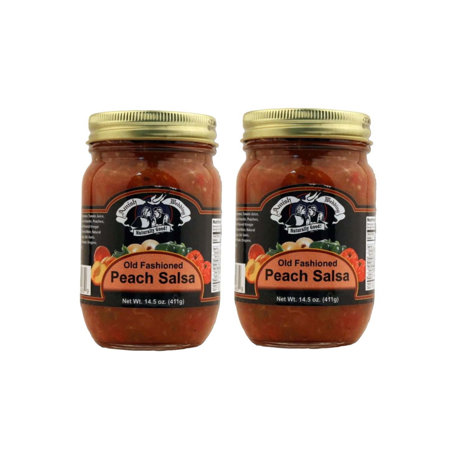 Two handcrafted jars of kettle-cooked peach salsa with thick, chunky texture, made in USA, ideal for Kitchen & Food, Pantry, Snacks and Sweets, USA Made, and Best Sellers collections.