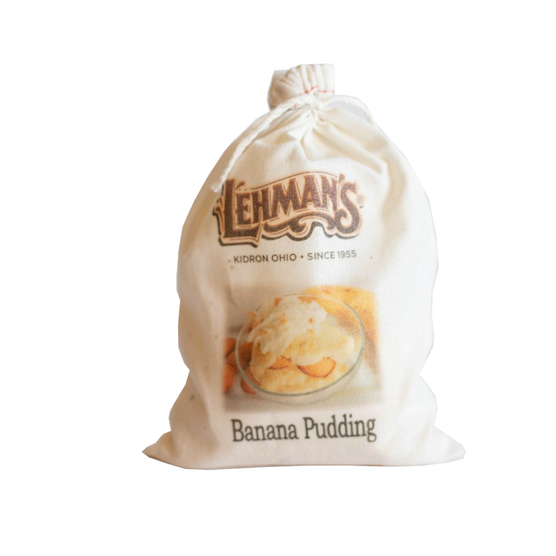 Natural fabric drawstring bag with handcrafted banana pudding mix featuring Lehman’s rustic branding, perfect for Kitchen & Food, Pantry, Dry Goods and Mixes, Best Sellers, Promo Eligible collections.