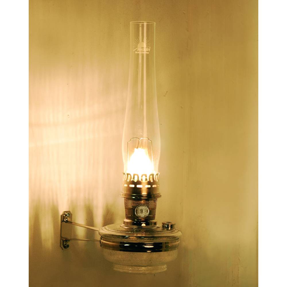 Handcrafted Amish-made clear Regency-style wall oil lamp with polished brass burner and tall glass chimney, providing bright, space-saving lighting in Farm, Garden & Tool, Lamps & Lighting, Emergency Supplies, Oil Lamps, Wall Lamps, Best Sellers, and Promo Eligible collections.