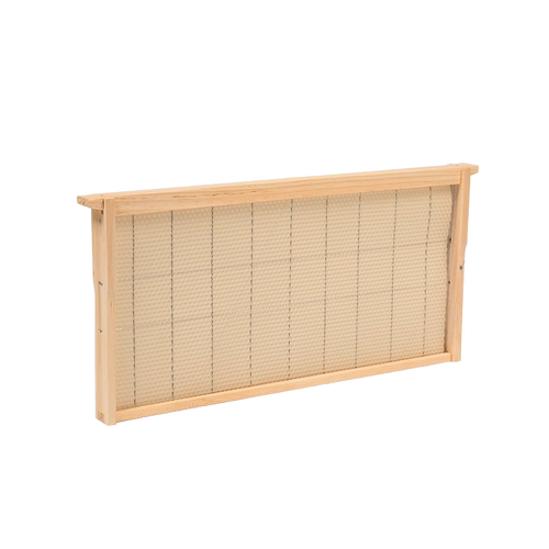 Handcrafted Amish-made deep wooden bee frame with wired natural beeswax foundation, designed for 5, 8, and 10-frame hives, featured in Farm, Garden & Tool and Beekeeping Supplies collections.