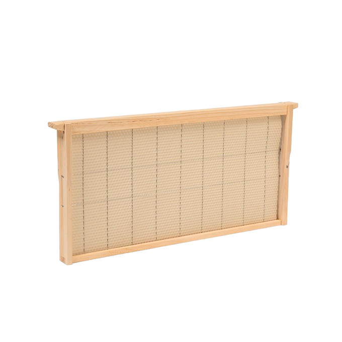 Handcrafted Amish-made deep wooden bee frame with wired natural beeswax foundation, designed for 5, 8, and 10-frame hives, featured in Farm, Garden & Tool and Beekeeping Supplies collections.