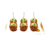 Set of two commercial-grade orange silicone half-size baking mats with woven glass fibers, displaying six caramel apples, ideal for Kitchen & Food, Cookware, Baking Supplies, and Best Sellers collections.