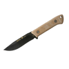 Fixed blade camping knife with a 4-1/2 inch Cerakoted drop point blade and tan textured handle, handcrafted in USA for Farm, Garden & Tool, Camping, and Knives & Axes collections.