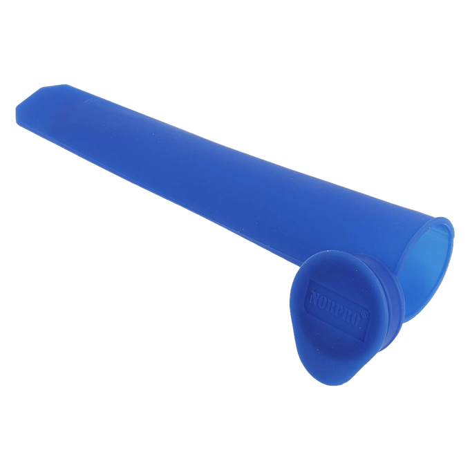Flexible blue silicone ice pop mold with a tapered shape and removable cap, designed for easy freezing and releasing homemade frozen treats, ideal for Kitchen & Food and Kitchen Gadgets collections.