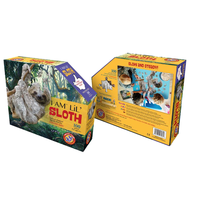 Colorful box of a uniquely crafted sloth-shaped jigsaw puzzle with 100 large pieces designed for small hands, part of Toys, Books & Games and Children's Toys collections.