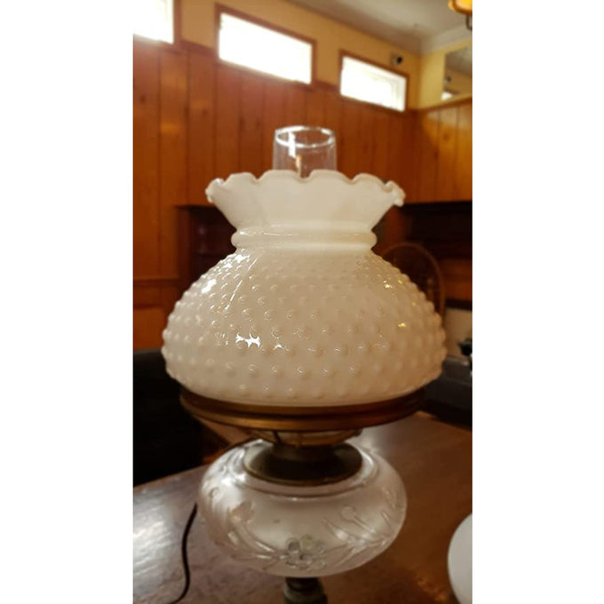Elegant hobnail-patterned opal glass lamp shade with a delicate scalloped edge, handcrafted for Lamps & Lighting, Parts and Accessories, Lamp Shades, Best Sellers, and Promo Eligible collections.