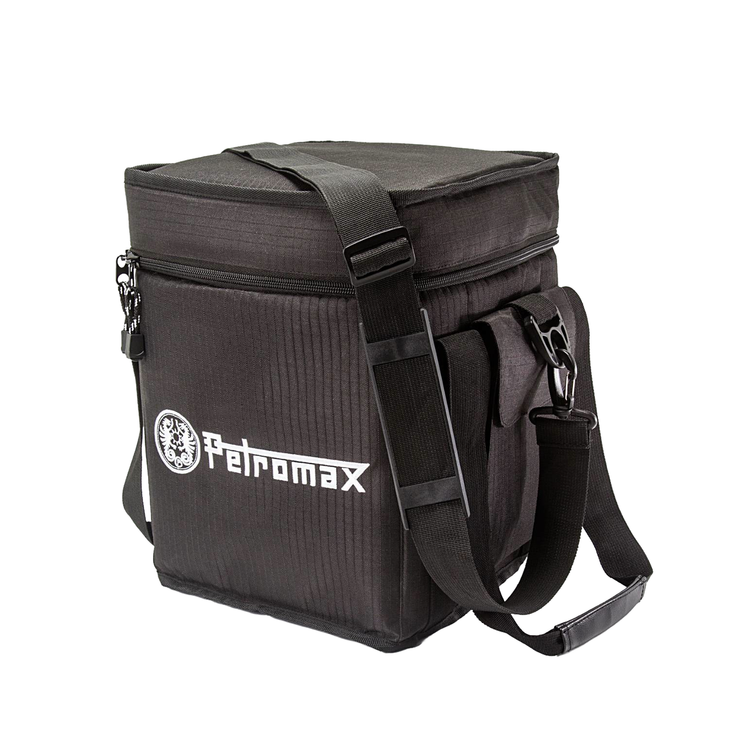 Compact black transport bag made with durable ripstop fabric, featuring reinforced walls and removable shoulder strap, designed for outdoor and camping use in farm and garden collections.