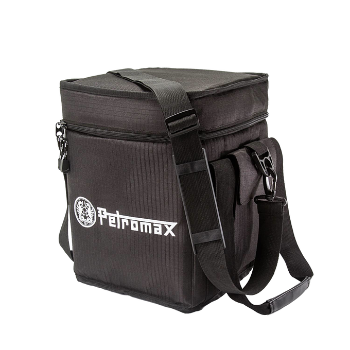 Compact black transport bag made with durable ripstop fabric, featuring reinforced walls and removable shoulder strap, designed for outdoor and camping use in farm and garden collections.